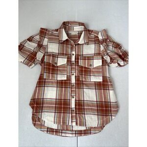 PILCRO The Ozzi Ruffle-Sleeve Button Down Shirt Women's Size Small EUC